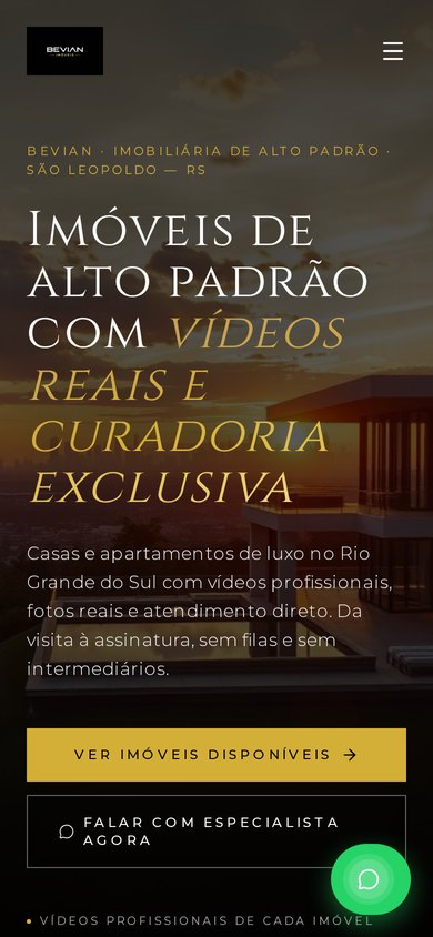 Site Bevian Imóveis na versão mobile