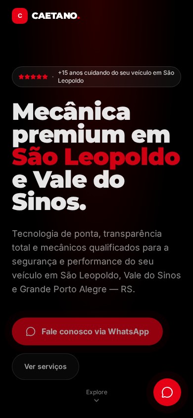 Site Auto Center Caetano na versão mobile