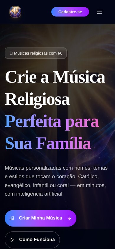 Site Crie Seu Louvor na versão mobile